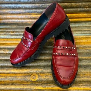Paul Green Red Studded Leather Loafers 7.5